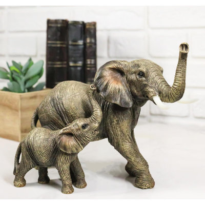 Jungle Stroll Safari Savanna Elephant Father And Calf Walking Alongside Figurine