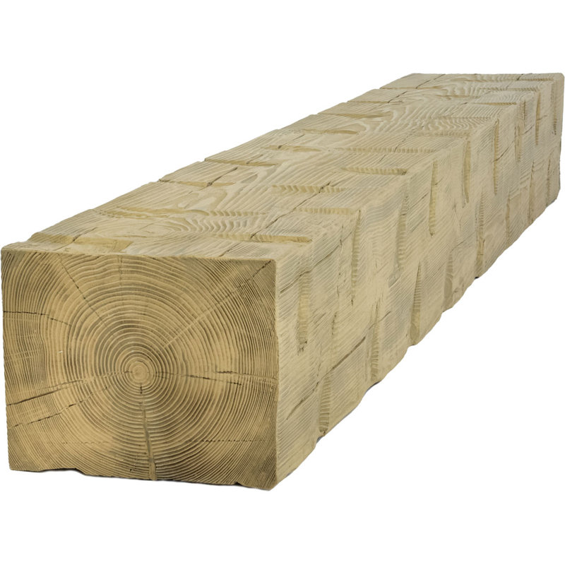 Reclaimed Axed Cut Heritage Timber Faux Wood Fireplace Mantel, Natural White Oak, 5.5" H x 84" W x 7.5" D