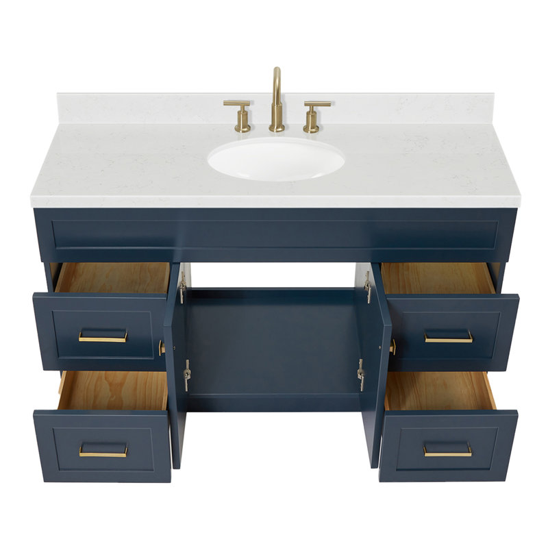 Meuble-lavabo sur pied simple 54 po avec plateau en quartz Abell, Oval, Bleu minuit