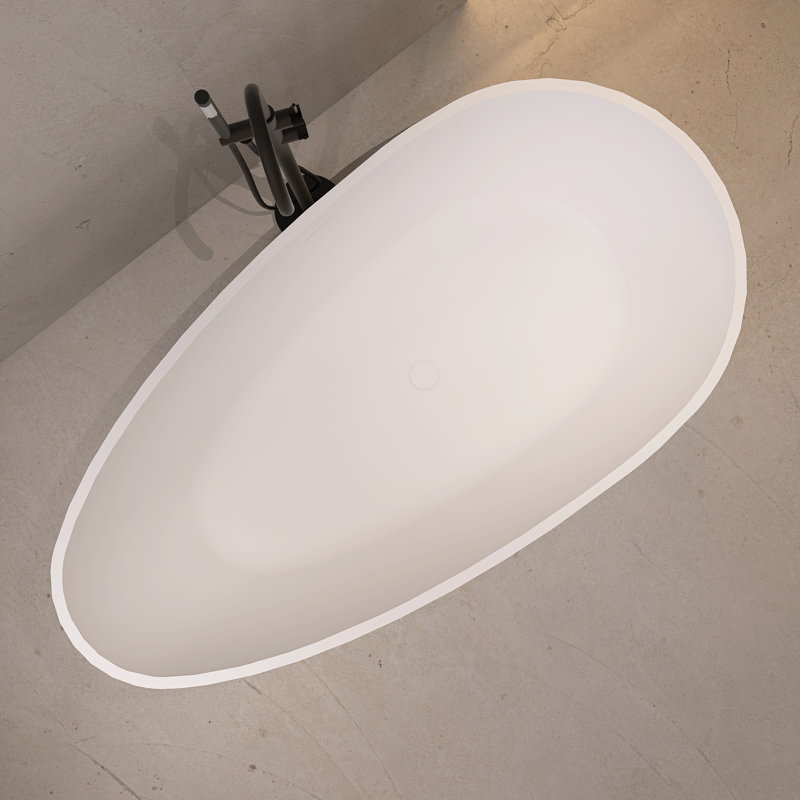 67'' Matte White Solid Surface Freestanding Soaking Bathtub
