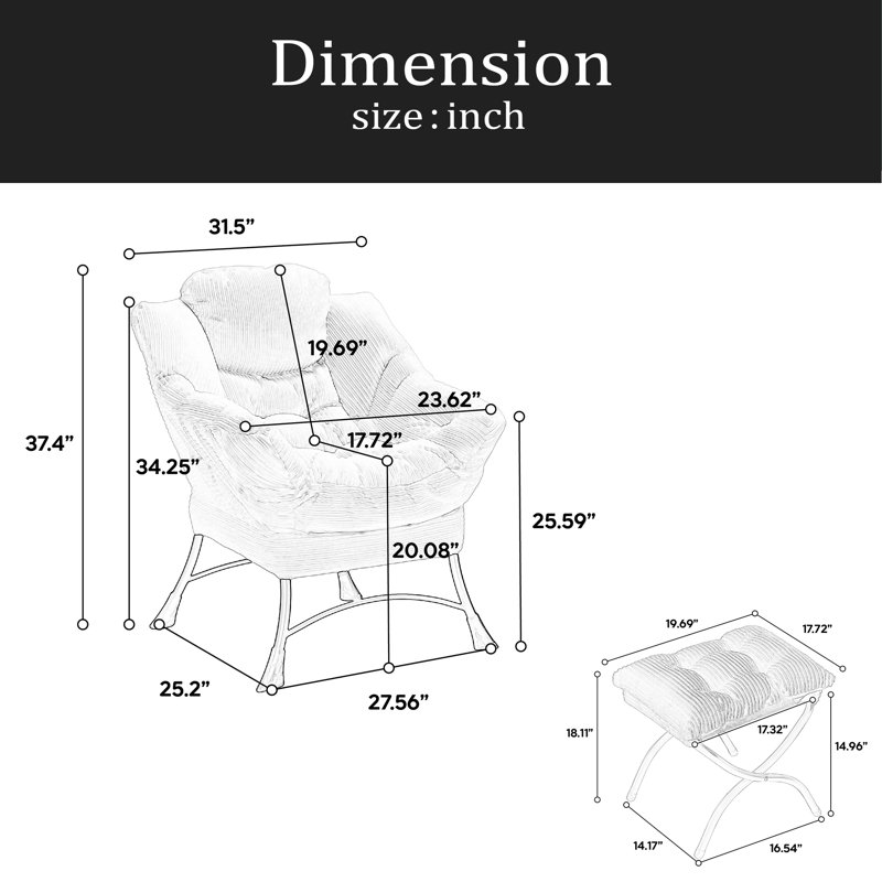 Fauteuil Lazy avec repose-pieds, fauteuil d'appoint moderne, Gris