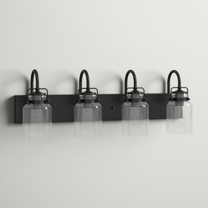 Loucks 30 in. 4-Light Farmhouse Dimmable Vanity Light with Clear Glass Shade, Matte Black