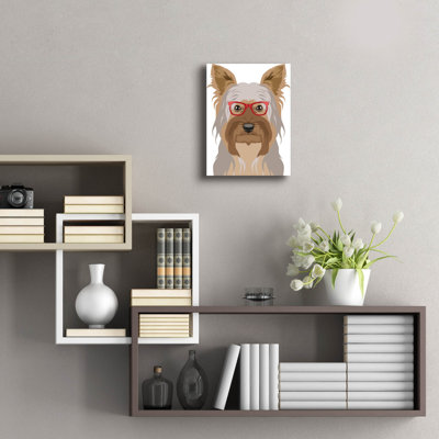 Art mural en verre épique «Yorkshire Terrier portant des lunettes de hipster 2» par Furbaby Affiliates