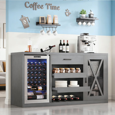 Multifunctional Wine Cabinet With Storage, Charging Station & Adjustable Shelves by Latitude Run