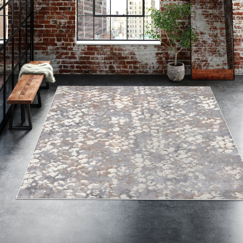 Esterley Abstract Area Rug in Ivory/Gray, Rectangle 4' x 6'