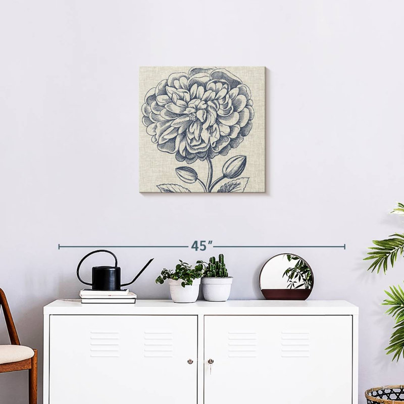 Harnek indigo floral sur lin III, H 20 po x l 20 po
