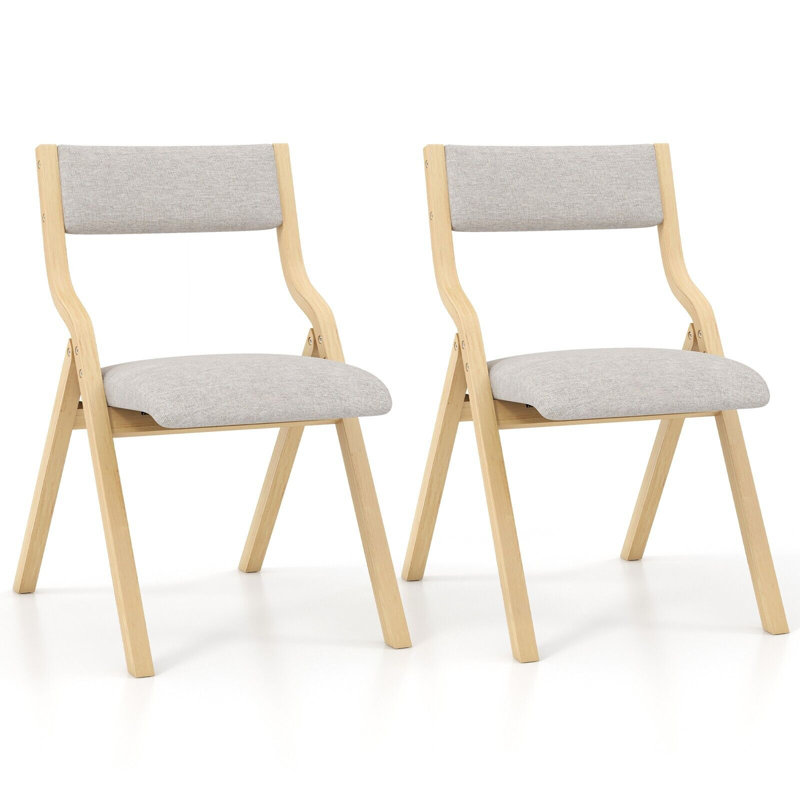 Arieli 44cm H Upholstered Folding Side Chair, Grey, Natural Wood