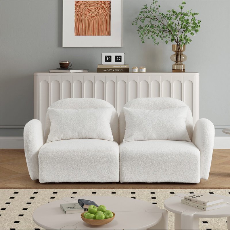 Upholstered Sofa, White 100% Polyester, 28.3" H x 66.9" W x 34.2" D