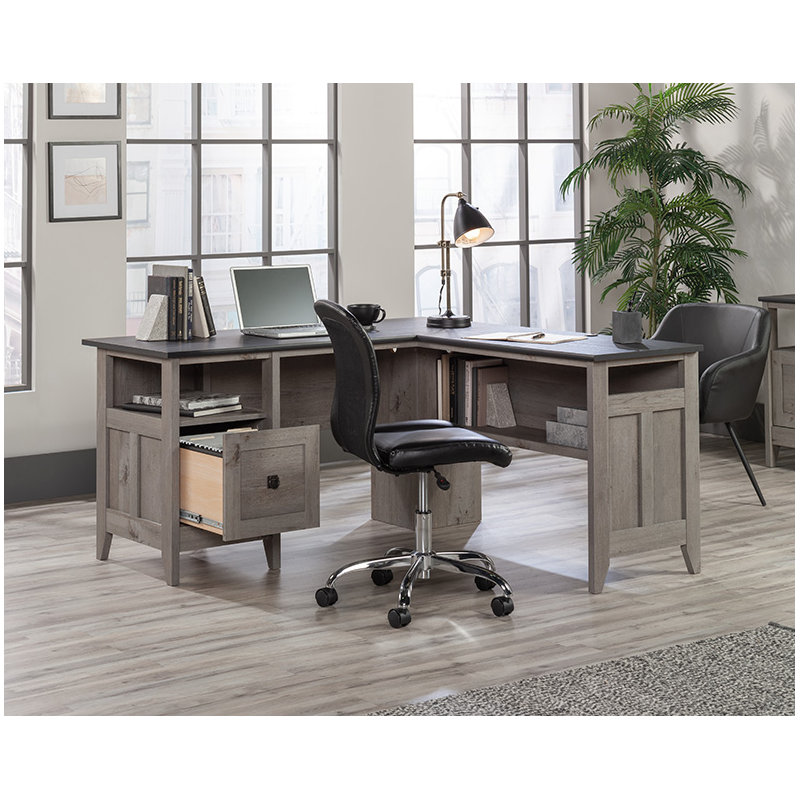 L-Shaped Home Office Desk, Dark Gray/Brown