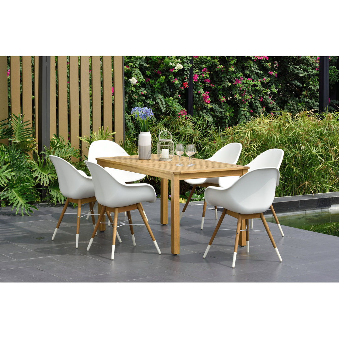 Anautica 7 Piece Teak Finish Outdoor Furniture Dining Set  Lark Manor™