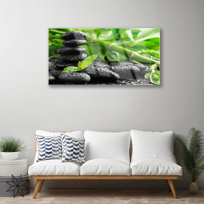 Floral Bamboo Stones - No Frame Print on Glass