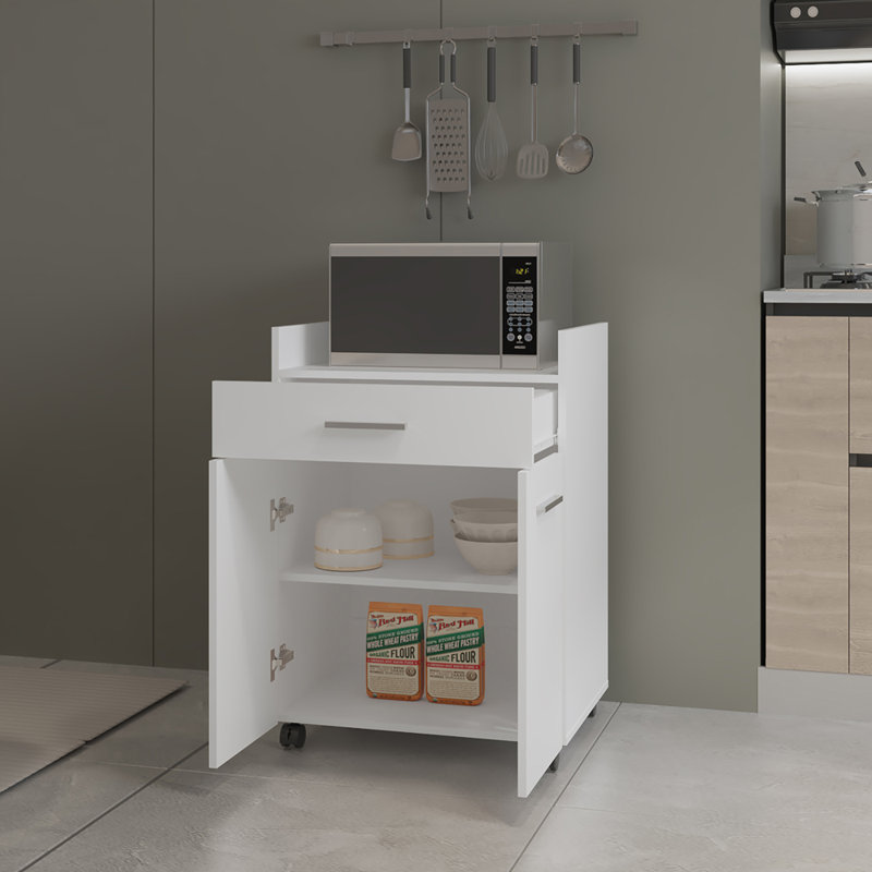 Burnside Kitchen Cart, White, Engineered Wood
