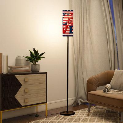  Lampe sur pied de 68,5 po avec barre à branches à intensité variable et abat-jour en métal avec abat-jour en lin