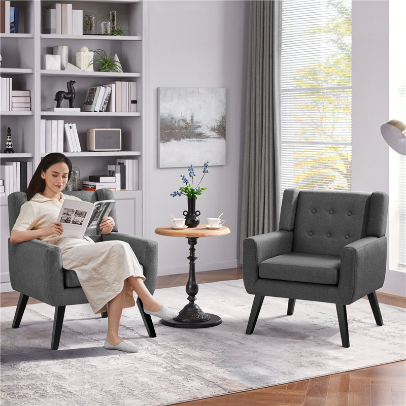  73cm Wide Tufted Polyester Armchair, Dark Grey