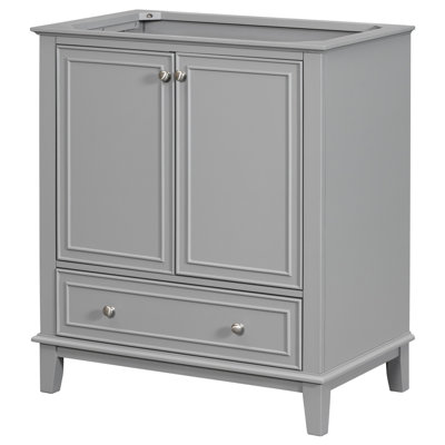 30" Bathroom Vanity Base, Grey, Solid Wood & Construction, Multi-Functional With Door And Drawer, Adjustable Shelf, Assembly Needed Cabinet Grey Colour,