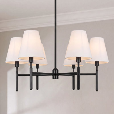 6 - Light Dimmable Classic / Traditional Chandelier with White Fabric Shades