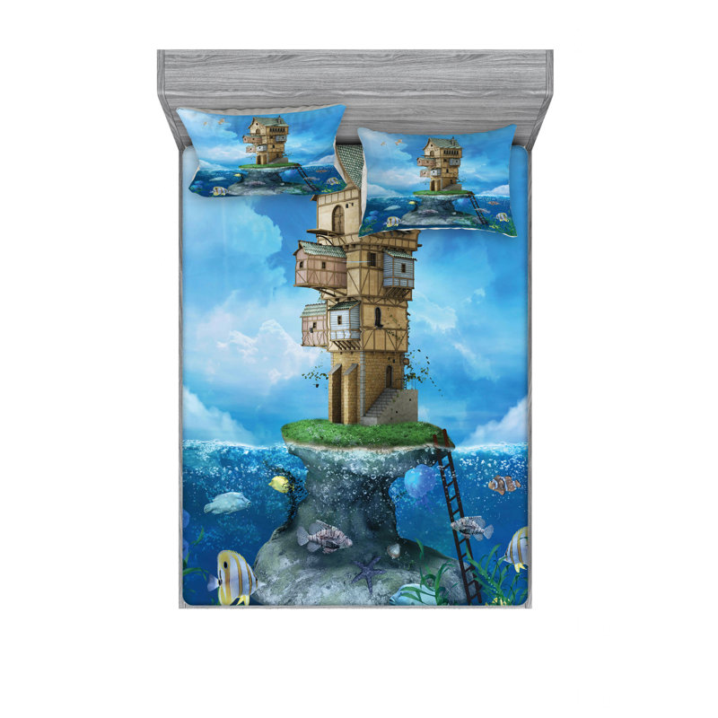 Ensemble de draps Fantasy Fisherman House, Ensemble de draps pour lit double avec un drap-hou