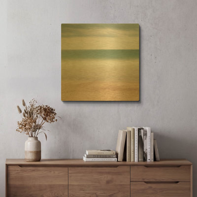 «Beach Sea Sky D1056D» par Wilco Dragt, art mural en métal doré, 24 po x 24 po