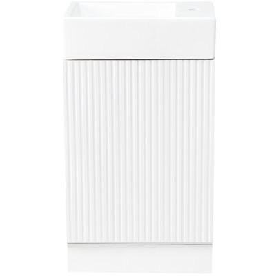 Meuble-lavabo moderne de 18,6 po avec lavabo en céramique, tablette d'armoire et porte-papier hygiénique, option de placement à gauche ou à droite