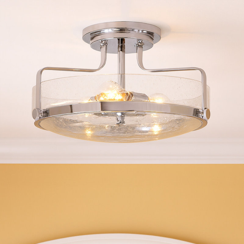 Harper 3-Light Semi-Flush Mount Retro Ceiling Light, Chrome, Large