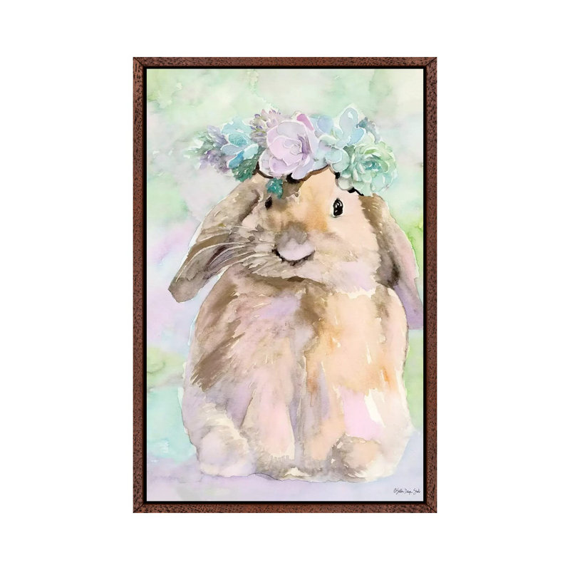 Bunny Bella - Painting on Canvas, 66.04cm H x 45.72cm W x 3.81cm D, Classic Brown Wood Floater Framed