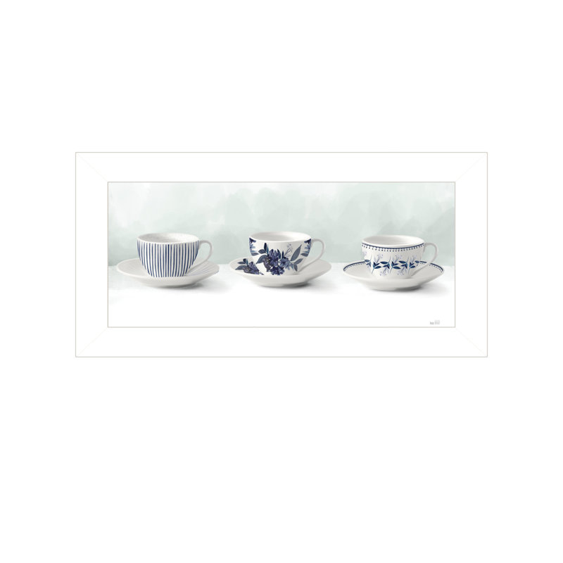 Prêt à accrocher tasses et soucoupes, image encadrée, multicolore, 12 x 1 x 21 po, cadre blanc, mélange multicolore, suspendu, 21 x 1 x 12,06