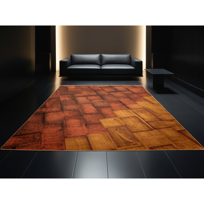 Machine Washable Wynsum Industrial Brick Rug in Brown – LightBrown Binding, 8' Square