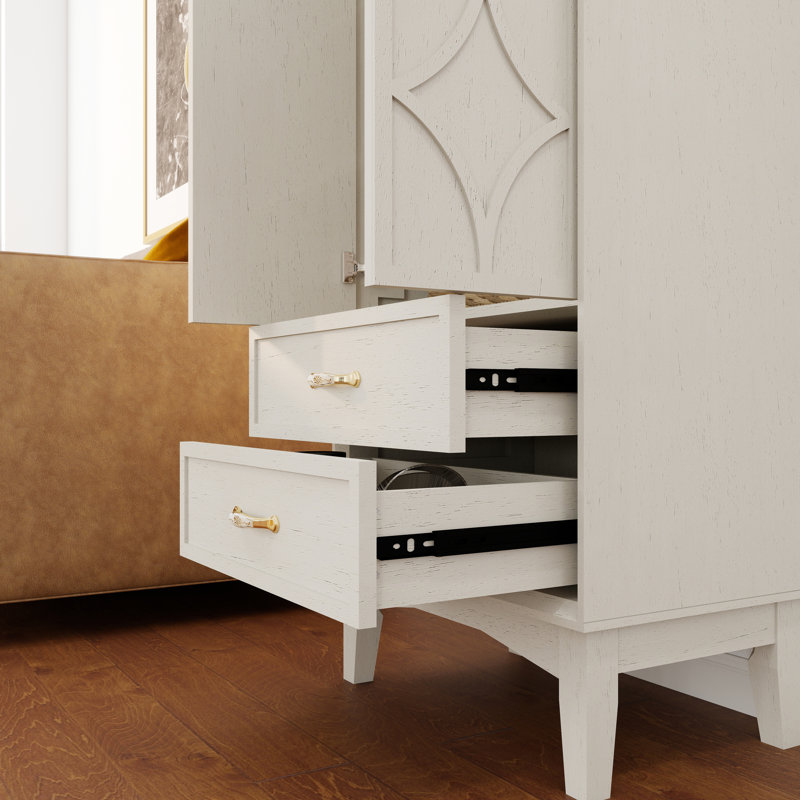 Armoire de rangement de style Mid-Century avec portes et tiroirs, Blanc