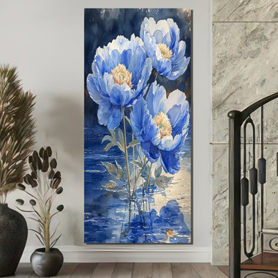 Deschaine, pivoines bleues au bord de la rivière - pivoines, art mural