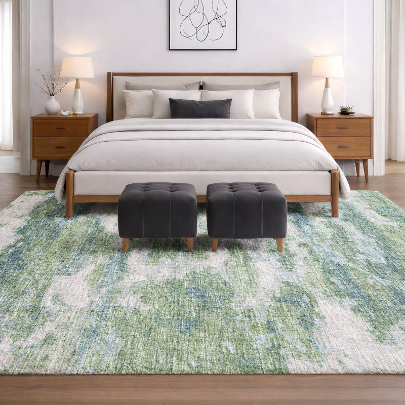 Premium Machine Washable Dream Shag ADS71 Soft Abstract Rug, Green, 9' x 12'