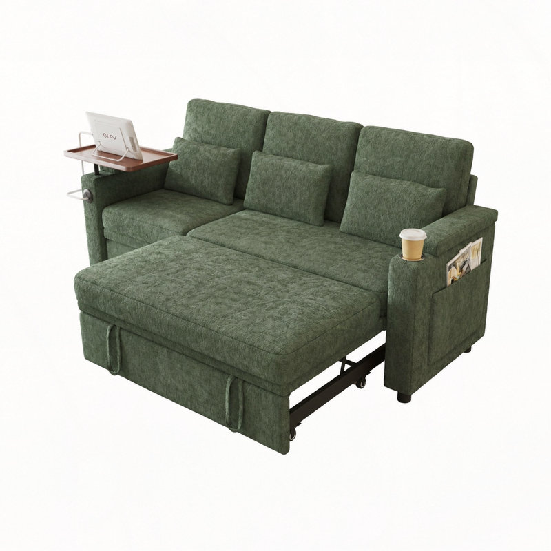 Canapé-lit pliable 3-en-1, Chenille verte