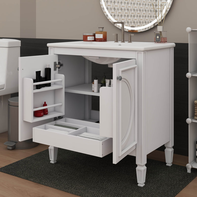 30" Bathroom Vanity With Sink, Two Doors With Shelf, White