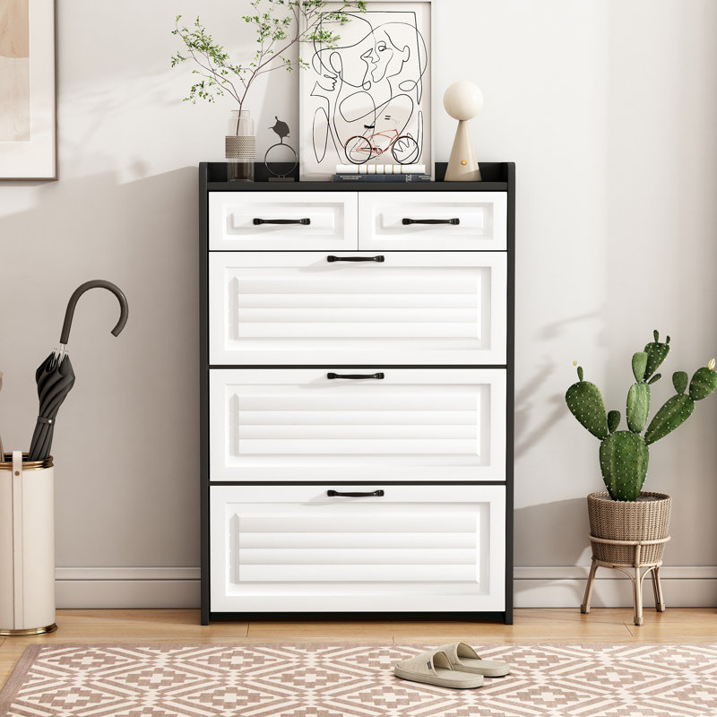 24 Pair Flip Down Shoe Storage, Black/White