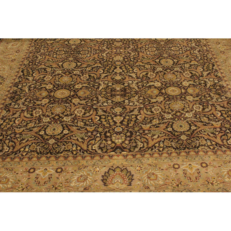 Tapis oriental brun / brun clair en laine de 9 pi x 12 pi 2 po Aaru