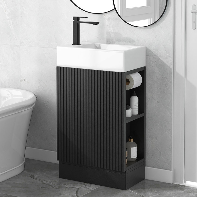 Meuble-lavabo 18,6 po avec lavabo en céramique, Noir