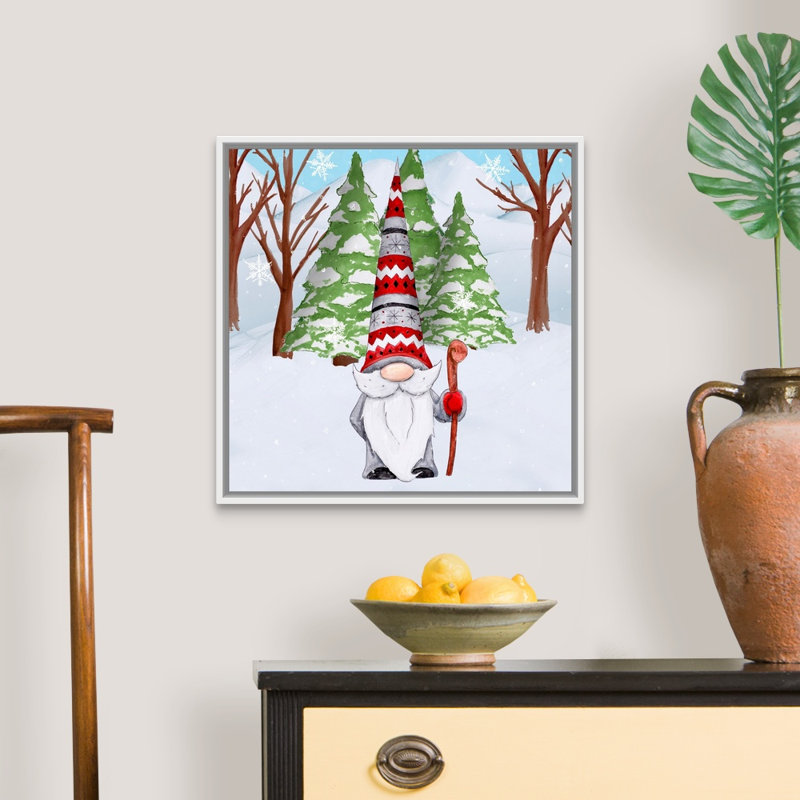 Fun Hat Gnoming Around I by Hugo Edwins - Painting on Canvas, 21.25" H x 21.25" W, White Framed