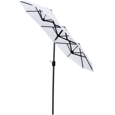 Double Patio Umbrella 9.5' - Sufficient Outdoor Market With Push Button Tilt And Crank, 3 Air Vents, 12 Ribs For Garden, Deck, Pool White Enchanting Tilt, Vents & Garden Deck