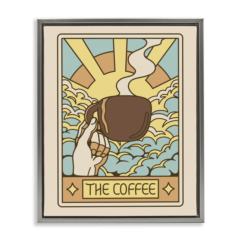 Cadre flottant Tarot The Coffee Mute, design par Tobe Fonseca, H 31 po x l 25 po, Cadre flottant gris lustré