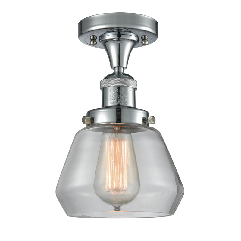 Argueta Glass Semi Flush Mount, 6 Watt Vinage LED Bulb, Clear, Polished Chrome