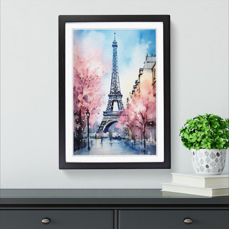 Eiffel Tower Tachisme 1 Piece Single Picture Frame Wall Art, 34" H x 25" W x 2" D, Black