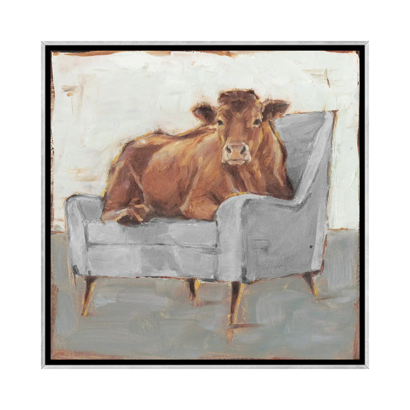 «Moo-ving In IV - Brown & Grey» par Ethan Harper, H 26 po x l 26 po, Encadrement argenté
