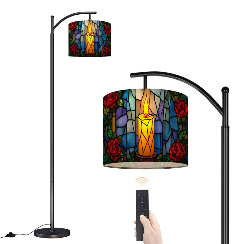 Lampe sur pied Arc avec abat-jour réglable Bougie rouge Roses Lampe sur pied 3 températures de couleur à intensité variable avec poteau pour la chambre à coucher