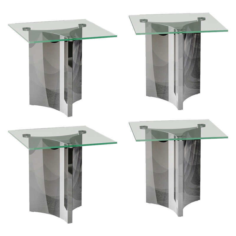 Clear Tempered Glass End Table Set Couch Side Table With Mirrored Silver Base Set Of 4