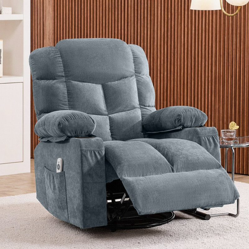 Fauteuil inclinable surdimensionné à bascule pivotant de massage de 38 po, avec chaleur et vibration à 8 points, port USB, porte-gobelets