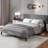 Queen Size Bed Frame with Linen Fabric Upholstered Headboard & Wooden Slat Support-434487958