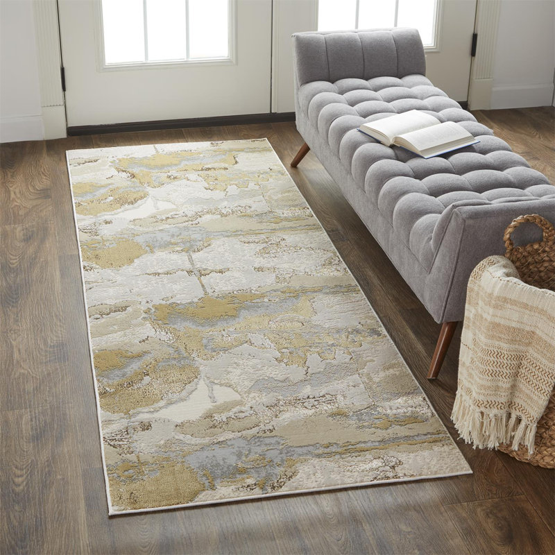 Tapis beige Shabari, Tapis de couloir 2 pi 10 po x 7 pi 10 po