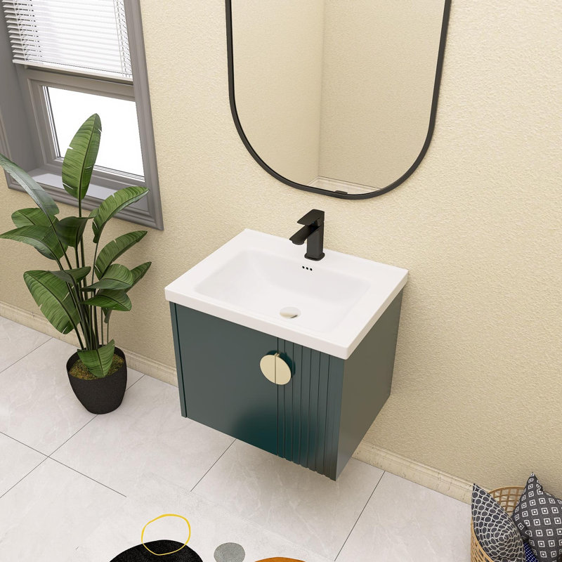 Ensemble de meuble-lavabo simple 23,84 po avec plateau en céramique Ivans, Vert