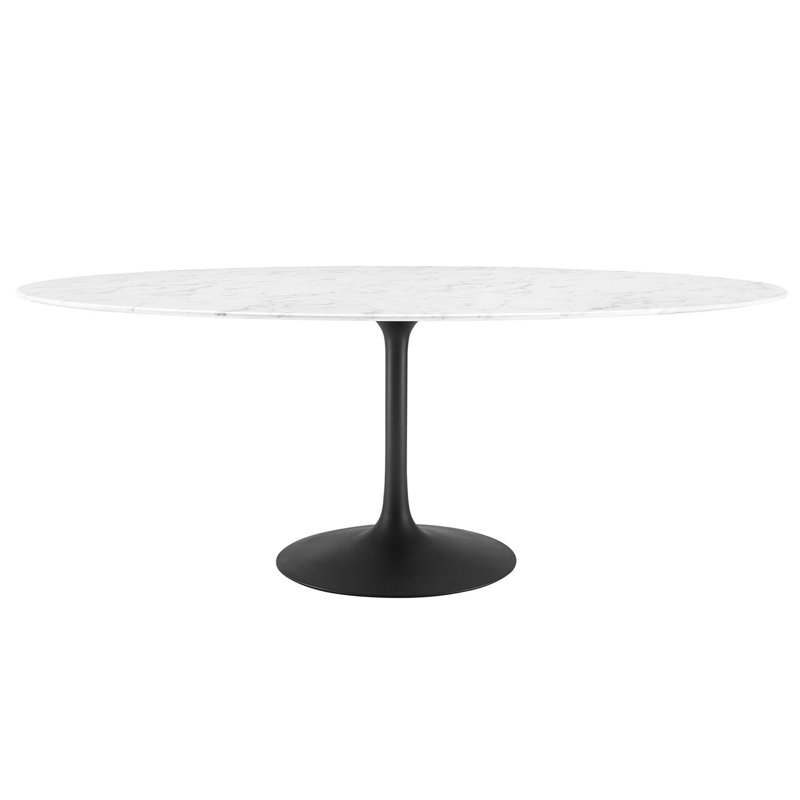  Table de salle à manger en marbre artificiel Lippa, Noir, 29 po H x 78 po L x 47 po l, Blanc