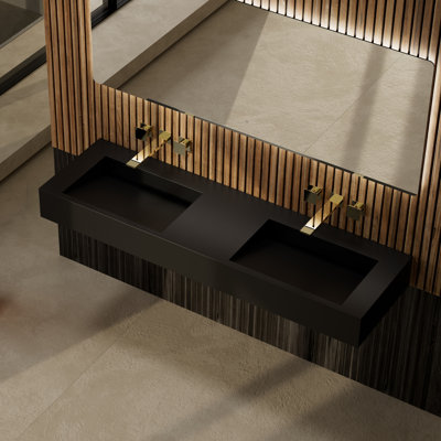 Lavabo de salle de bain mural à surface solide noir mat 47 po x 18 po MonBlari