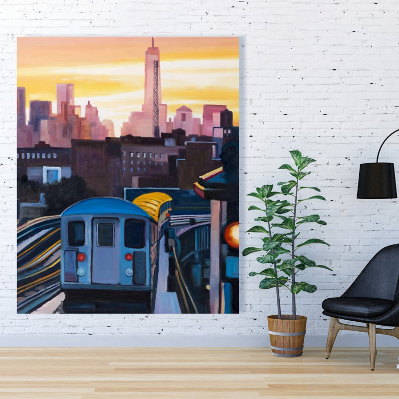 Coucher de soleil sur le métro - Toile contemporaine pour décoration de chambre à coucher
